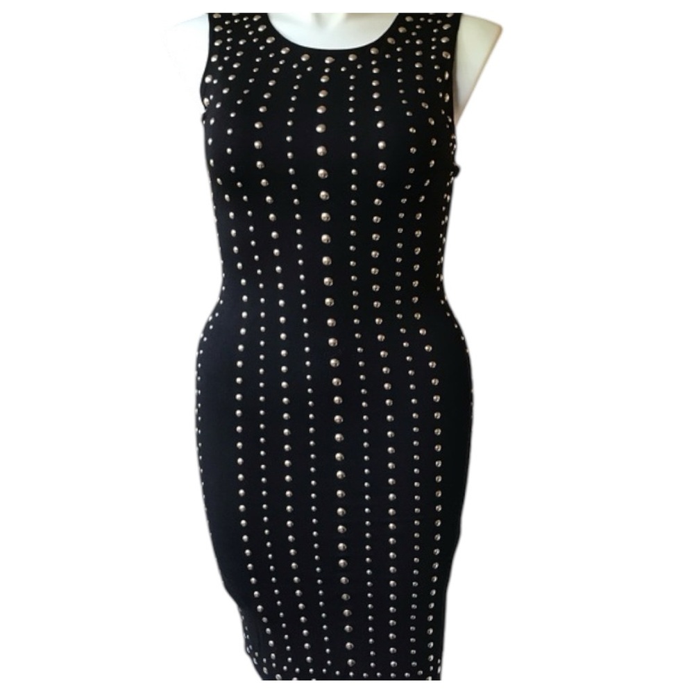 Elegant Navy Blue Carmen Marco Valvo Studded Dress, Size: Medium
